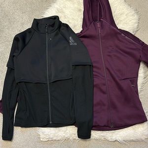 Lot of 2 Adidas Climaheat & Climalite Zip-Up Hoodies - Small